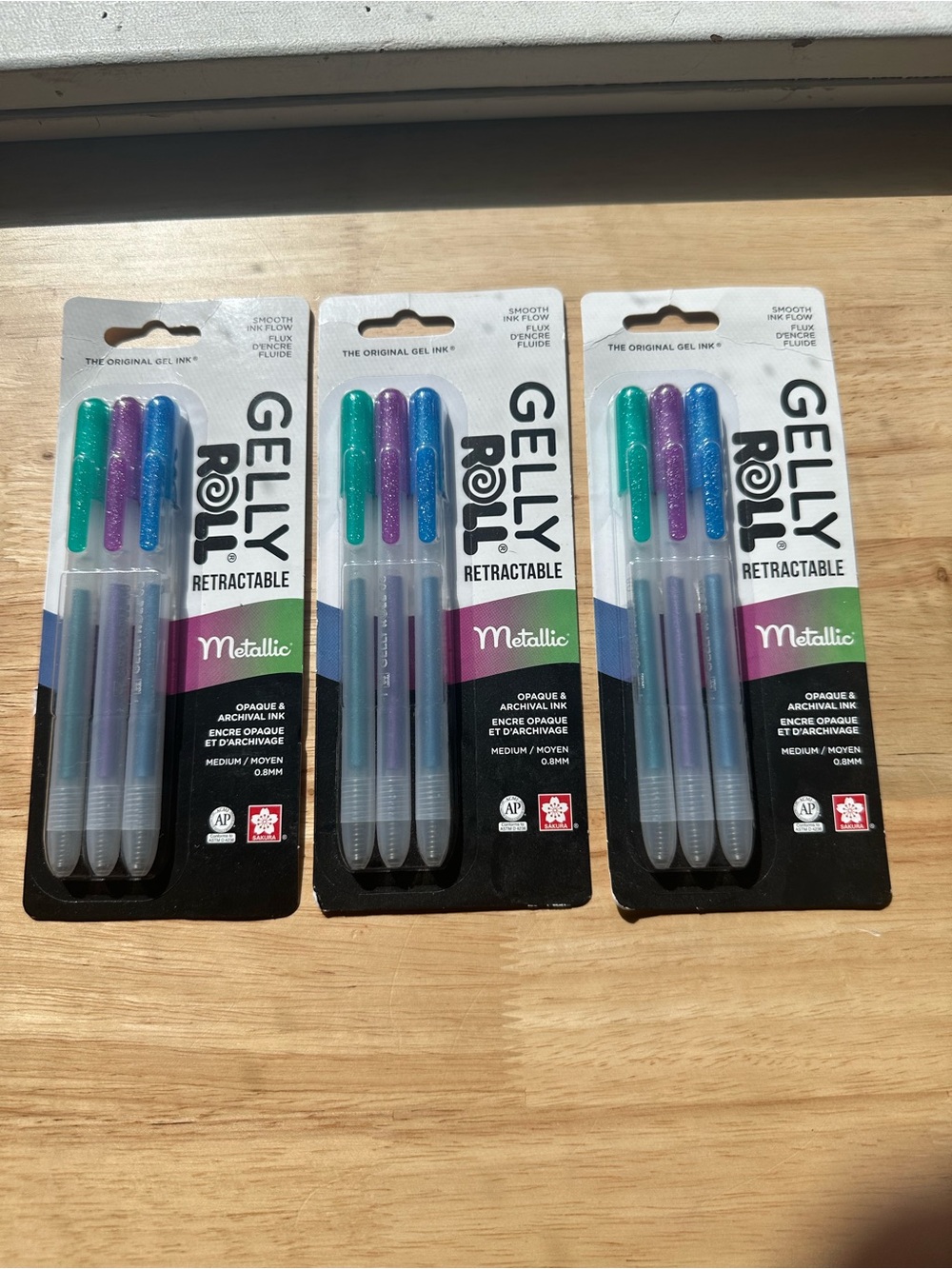 Sakura Gelly Roll Metallic Retractable Gel Pens - Teal, Purple, Blue (3 packs)